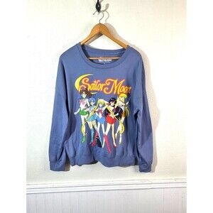Sailor Moon Anime Sweatshirt Women's Large Blue Graphic Crewneck Manga Kawaii